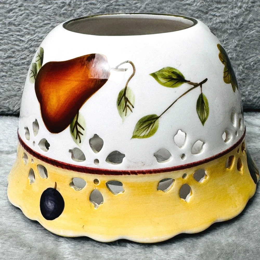 Sonoma Villa Home Interiors Ceramic Candle Jar Topper Shade Fruit‎ Cutout 4in